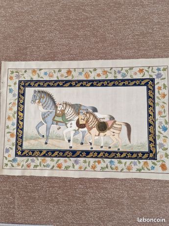 Scène de cour moghole sur soie d'après une peinture de palais indo-persane du XIXe siècle - En vente sur France