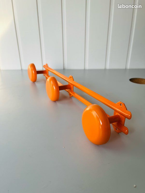 Porte Manteau 3 Patères Métal Orange Vintage Années 70 France (image 4)