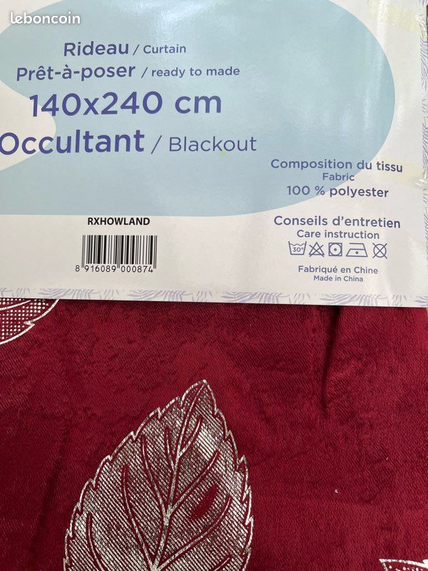 ✨Lot de 6 Rideaux bordeaux imprimé feuilles argentées 140x240 cm - prêt à poser (image 4)