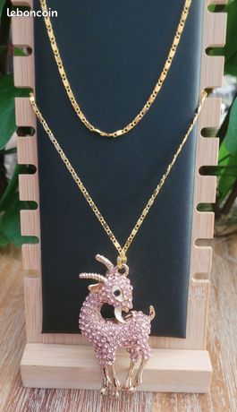 Pendentif Vintage Espagnol Damascène Or - Motif Fleurs Et Oiseaux - Chaîne 61cm