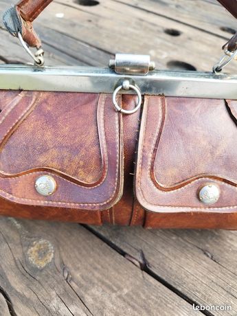 Sac à Main Vintage Style Mallette De Médecin (années 60) - Marque Micarl Créations - Cuir Marron - Occasion