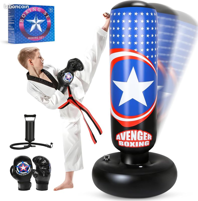 Sac De Frappe Gonflable Enfant QPAU 66 Pouces - Avec Gants De Boxe - Pour Karaté Et Défoulement - 6-12 Ans
