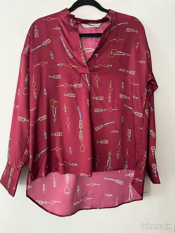 Tunique Blouse Zara Bleu Marine & Bordeaux - Taille 38 - Occasion Très Bon état