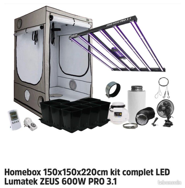 Kit complet Homebox 150x150 + Lumatek Zeus 600W Pro 3.1 (Servi 6 mois) (image 1)