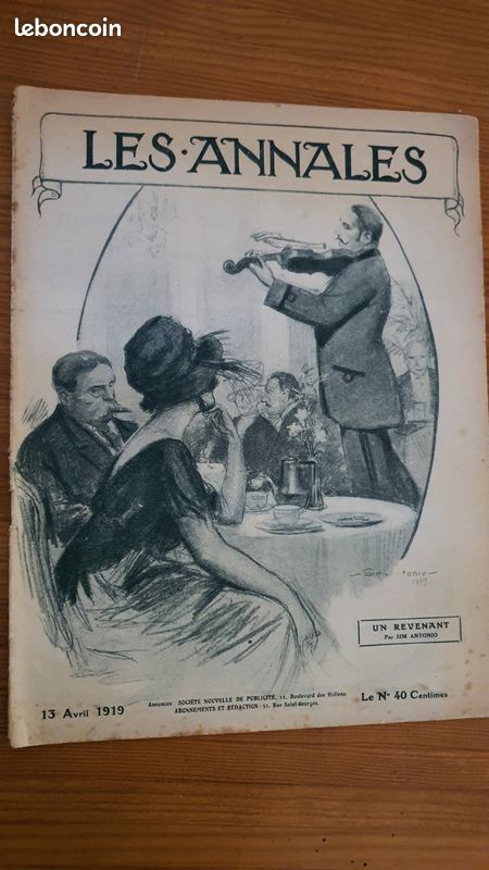 Les annales - 13 avril 1919 - Un revenant - Sim Antonio (image 1)