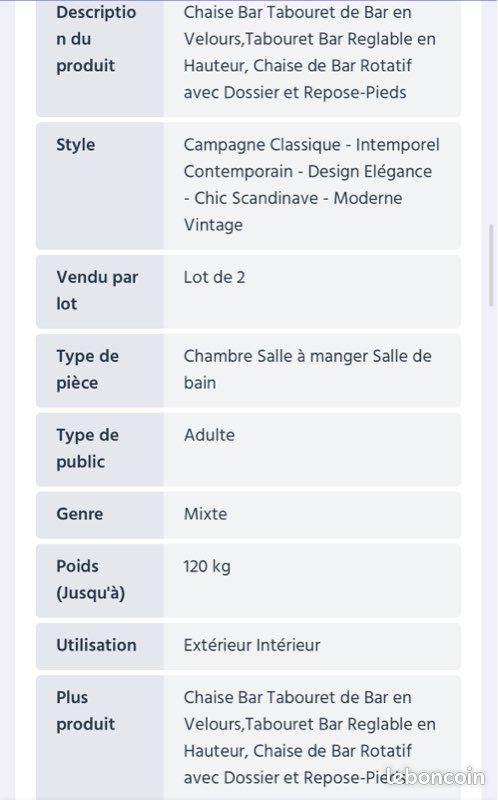 2 Tabouret Bar en Velours (image 5)