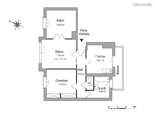 Appartement 3 pièces 57 m²