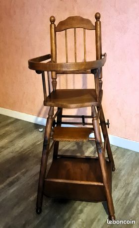 Ancienne Chaise Haute De Poupée Vintage Pliable - Jouet Enfant Avec Boulier Intégré