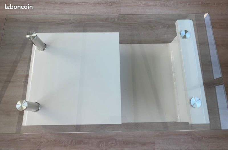 Table basse blanche plateau verre (image 3)