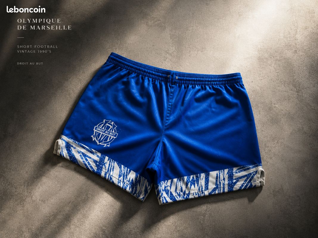 Short OM Olympique De Marseille – Collection Officielle, 70% Coton 30% Polyester, Taille Homme