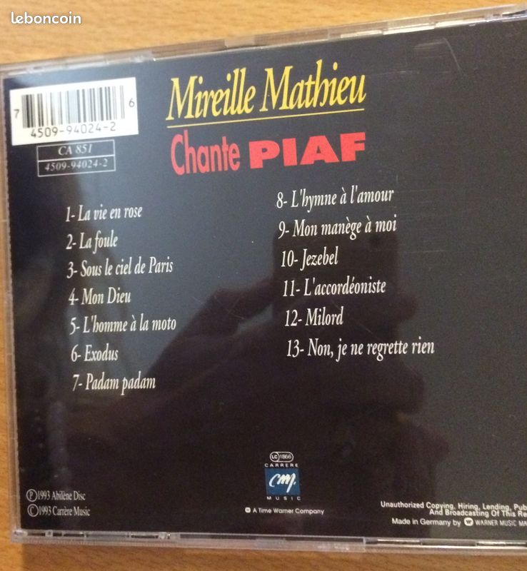 CD Mireille MATHIEU chante PIAF (image 2)