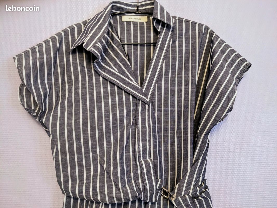 Cédric Charlier robe mi longue manche courte asymétrique 36/38 rayée (image 2)