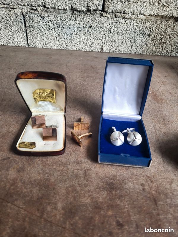 Boutons De Manchettes Anciens En Argent Massif - Homme - Diamètre 20mm