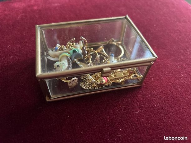 Homtone Boîte à Bijoux Vintage En Verre Et Laiton Doré – 4 Compartiments, Coffret Transparent Décoratif Pour Bijoux, Parfums Ou Souvenirs