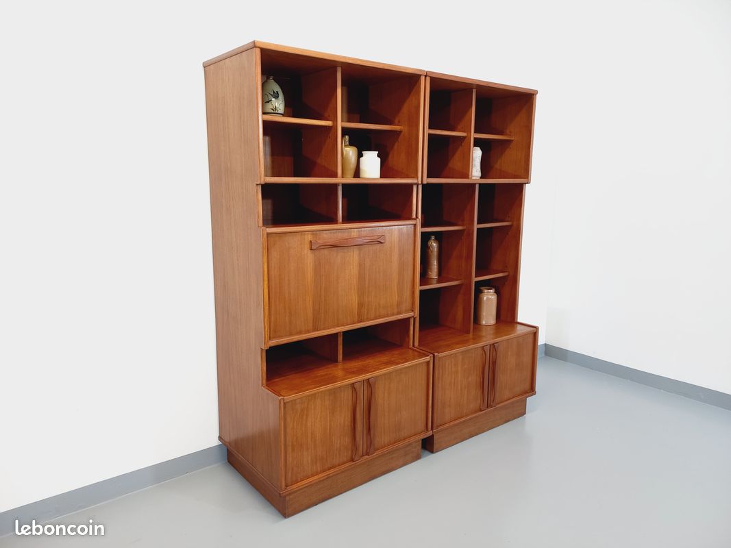 Bibliothèque double scandinave vintage en teck des années 60 (image 9)