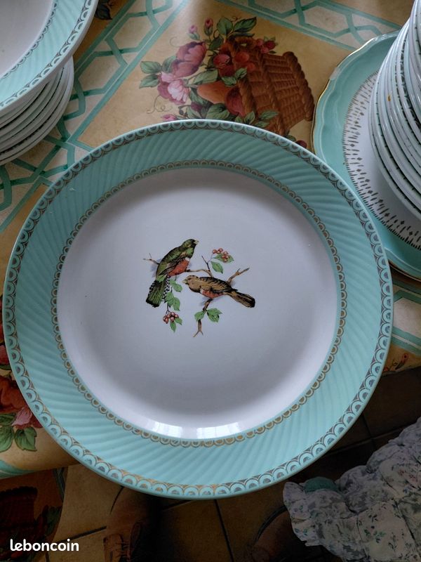 Porte-assiette Mural Vintage - Style Shabby Chic - Fer Blanc - Décoration Oiseau - 14 Pouces