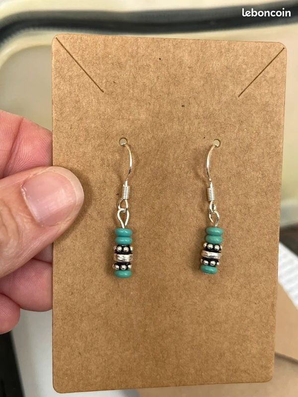 Boucles D'oreilles Pendantes Argent 925 Et Turquoise - Style Bohème Ethnique