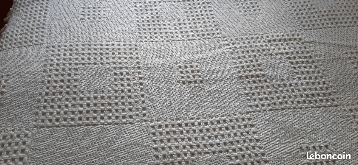 Dessus de lit vintage en laine blanc 1,95 / 1,64 cm (image 3)