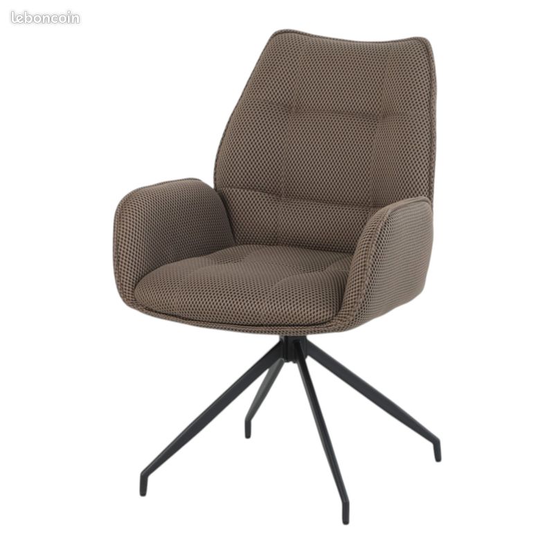 ⭐ 2 chaises pivotantes CARILO Tissu 3D Marron Pieds Métal - NEUF ⭐ Livraison France Entière (image 3)