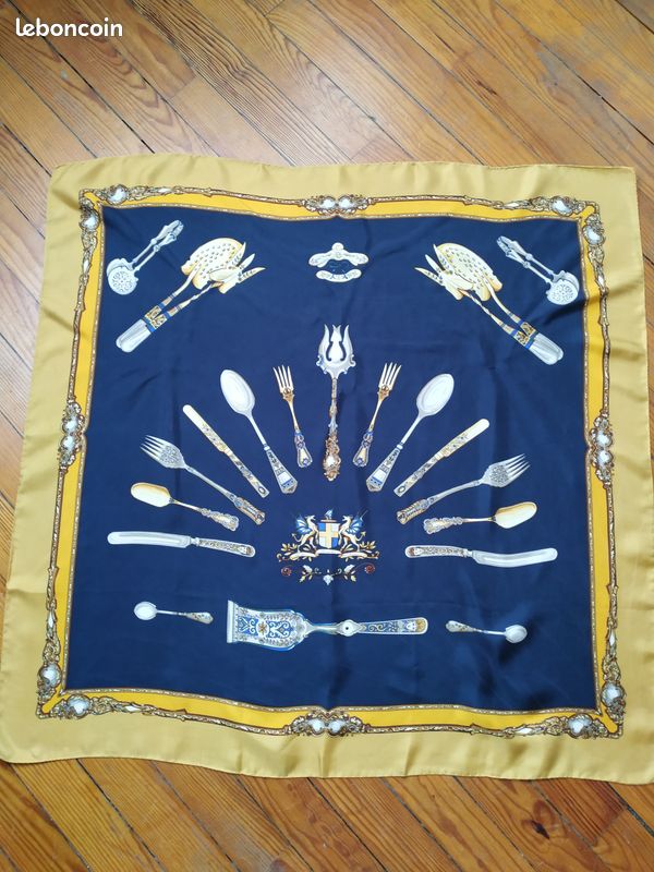 Foulard soie gastronomie couverts (image 1)