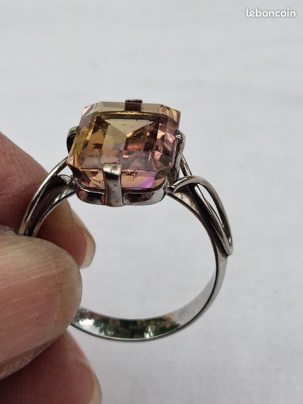 Bague Amétrine Surélevée - Pierre 20x11 Mm - Taille 50 - Argent Massif 925 - Neuf Avec étiquettes