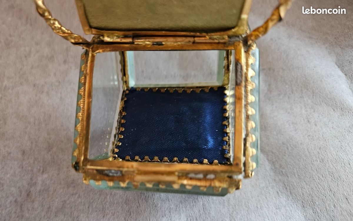 Ancienne Boîte à Bijoux En Laiton à Facettes - Verre Biseauté Décor Phare Du Havre - Occasion