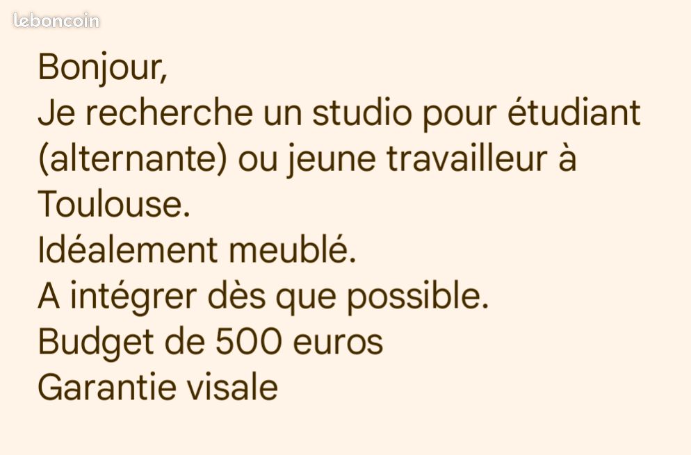 Appartement 1 pièce 12 m² · à Toulouse · 12 m² · 500 €