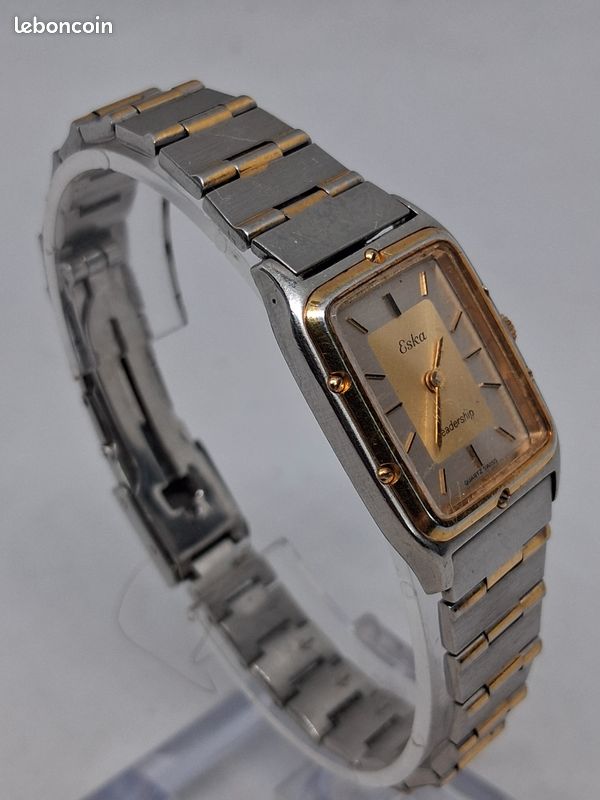 Montre vintage eska leadership dames mécanisme à quartz argenté et dorée bracelet métal d'origine (image 6)