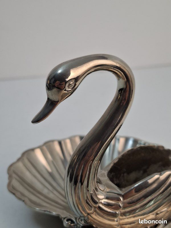 Coupelle En Métal Argenté – Forme Cygne, Avec Petits Défauts