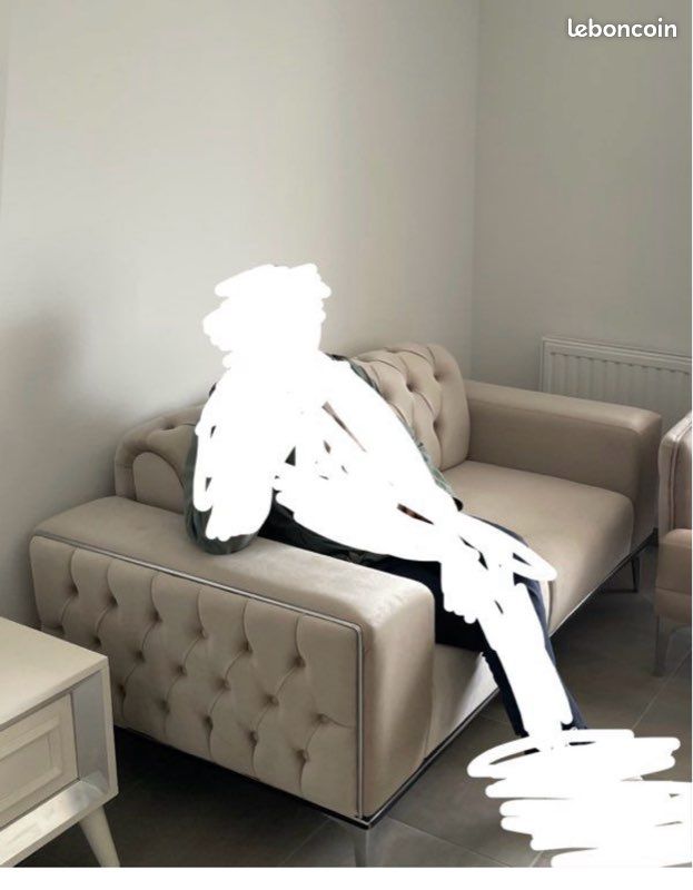 Canapé et Fauteuil en velours beige (image 1)