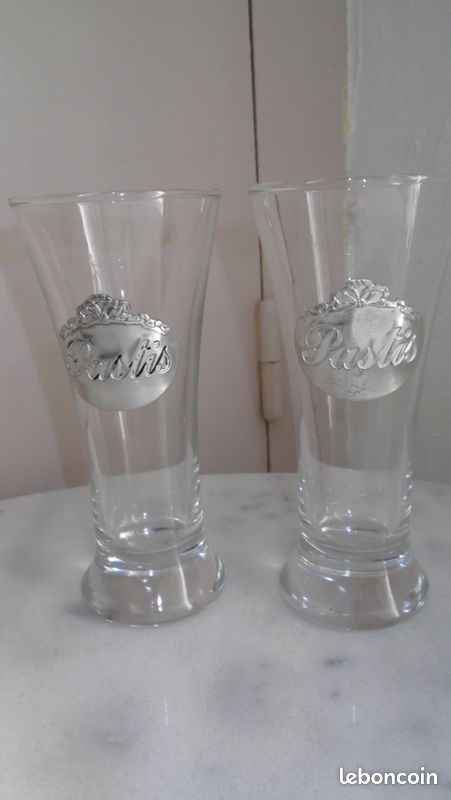 2 verres apéritif médaillon en étain "pastis" NEUFS (image 1)