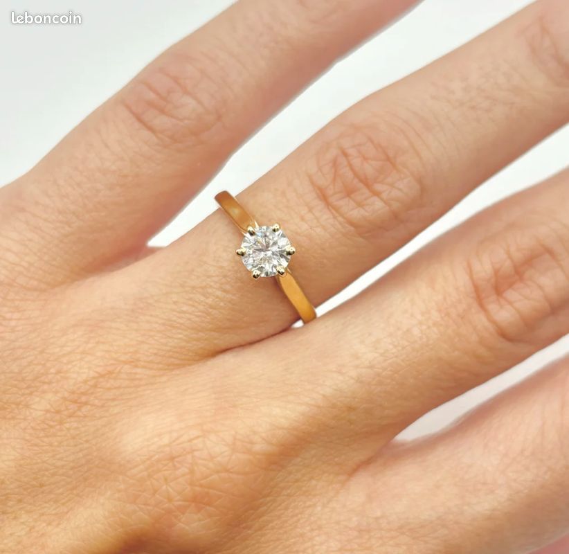 Bague En Or Jaune 18 Carats Avec Diamant 0.15 Carats - Taille 52.5, Couleur G, Jamais Portée