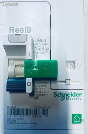Disjoncteur Différentiel Schneider 2 Pôles 15/45A - Blanc, Neuf, Pour Tableau électrique