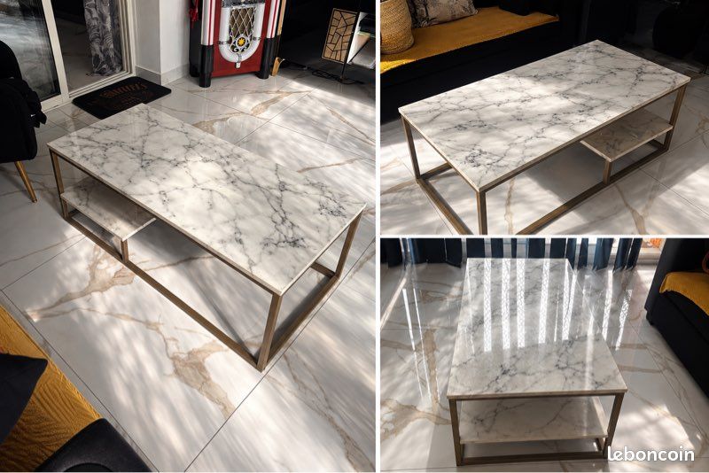 Table basse imitation marbre or brossé (image 1)