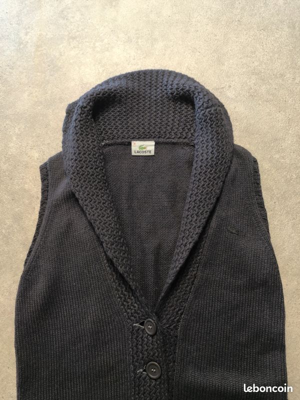 Veste sans manche - Lacoste - Logo brodé - A boutons - Taille S - Noir - Femme - Laine - Col roulé (image 3)