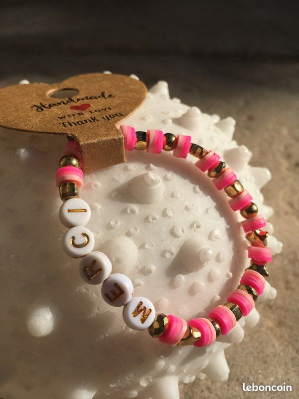 Bracelet Rétro Perles Or Avec Strass Rose Et Fleur émail - Déco Relief - Occasion