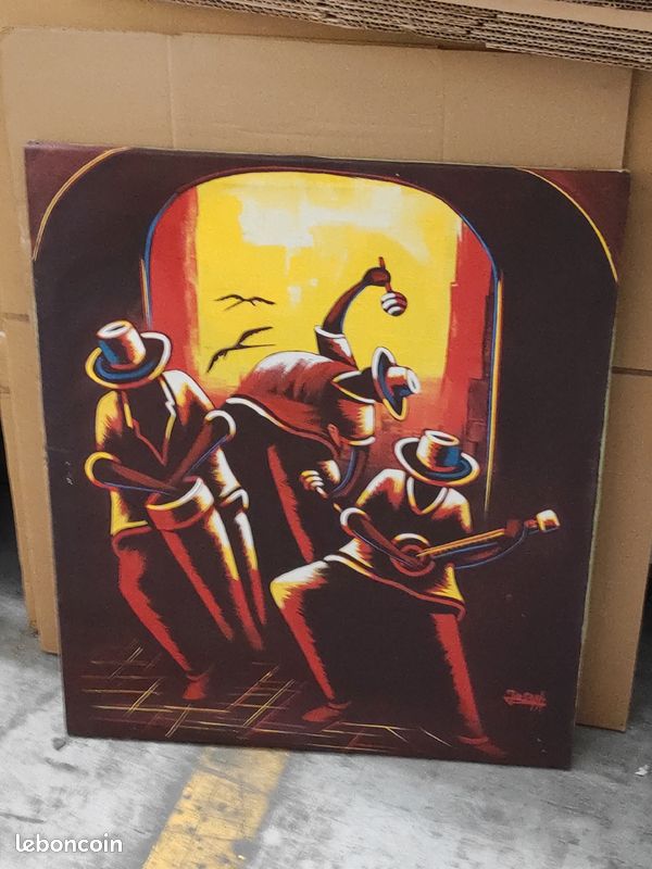 Acrylique sur Toile, Art Haïtien, signé Joseph, les Musiciens (image 1)