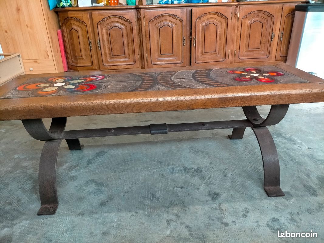 Table basse bois, fer forgé, déco sur minéral (image 2)