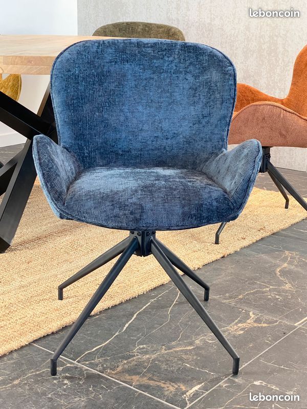 ⭐ 2 chaises tissu pied pivotant 360° ASYAR - Tissu coloris Bleu ⭐ (image 5)