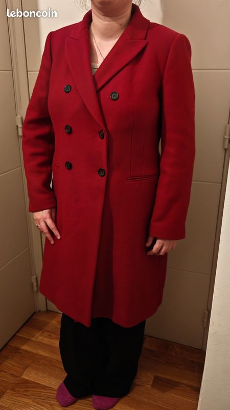 Manteau Rouge Zara Taille 36 S - Style Caban Mi-long En Laine Pour L'hiver