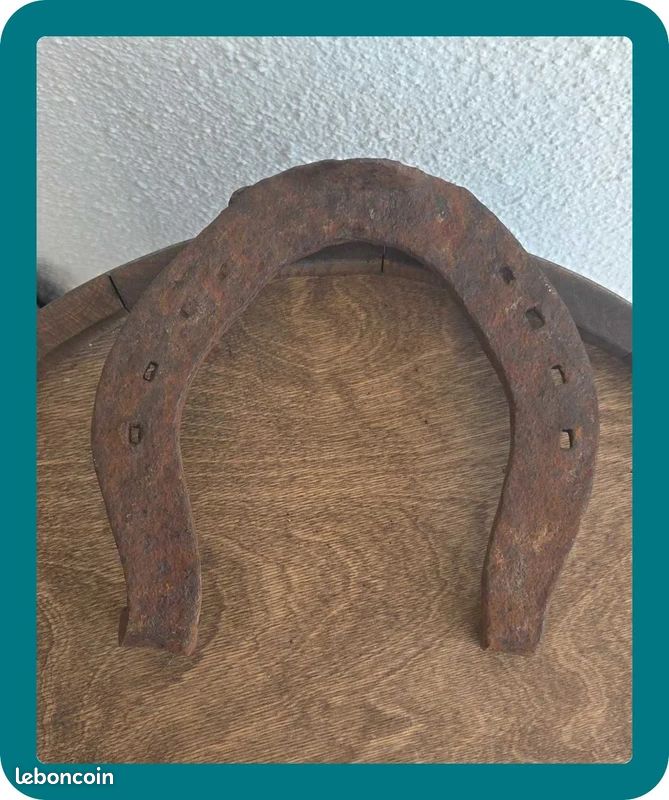 Lot ancien matériel d’écurie en fer forgé – porte-selle, crochet et fer à cheval (image 10)