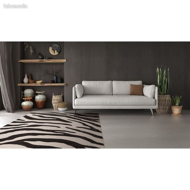 Tapis moderne motif zèbre rectangle Aloee Noir 120x170 (image 2)