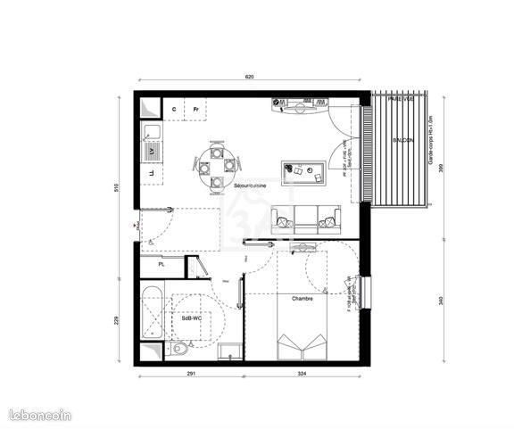 Appartement 2 pièces 44 m² · à Erquinghem-Lys · 44 m² · 530 €/mois