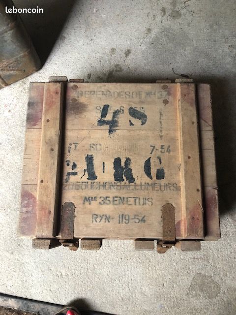 Ancienne Caisse Munition Bois Parachutiste 1954 - Déco Indus / Militaria (image 3)