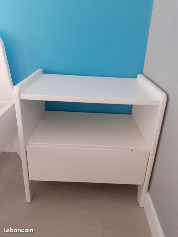 Lit enfant 90*190 blanc en bois avec table chevet (image 8)