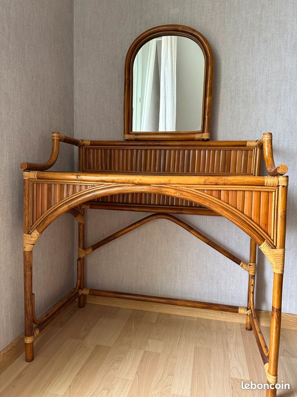 Coiffeuse en rotin et en bambou vintage (image 3)