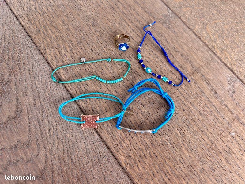 Lot 4 bracelets tissu et bague bleu (image 2)