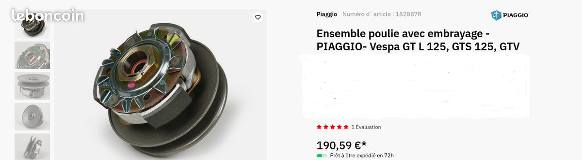 Poulie avec embrayage complet origine Piaggio 125 Medley 2016-2019