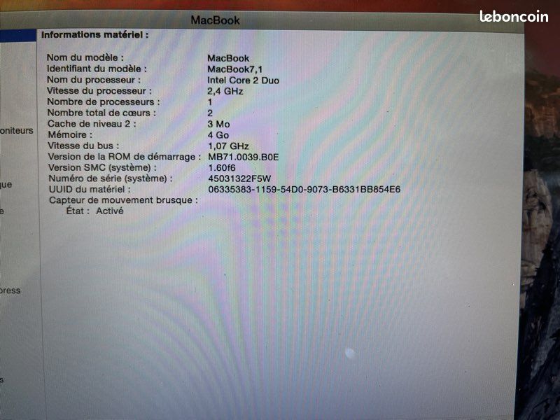 APPLE Macbook 13 pouces mi-2010 (MacBook7,1) A1342 (image 7)