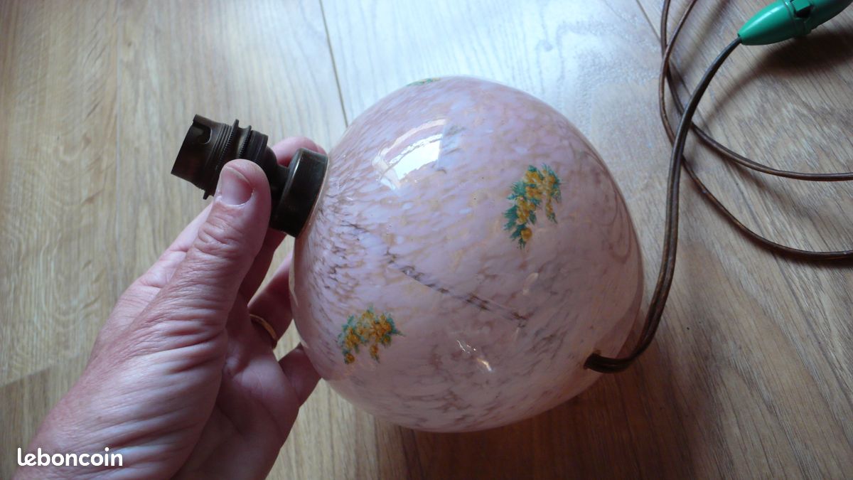 Lampe verre moucheté rose transparent vintage (image 3)